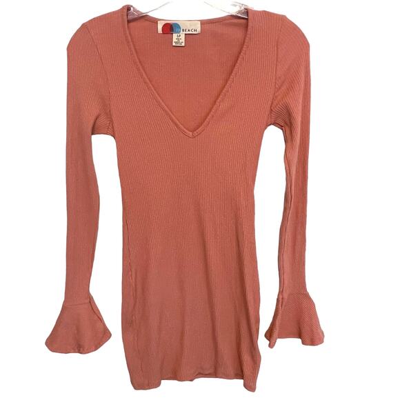 FP Beach Free People Who Needs Sleep Dress Womens Small Salmon Bell Sleeve Mini - Picture 2 of 9